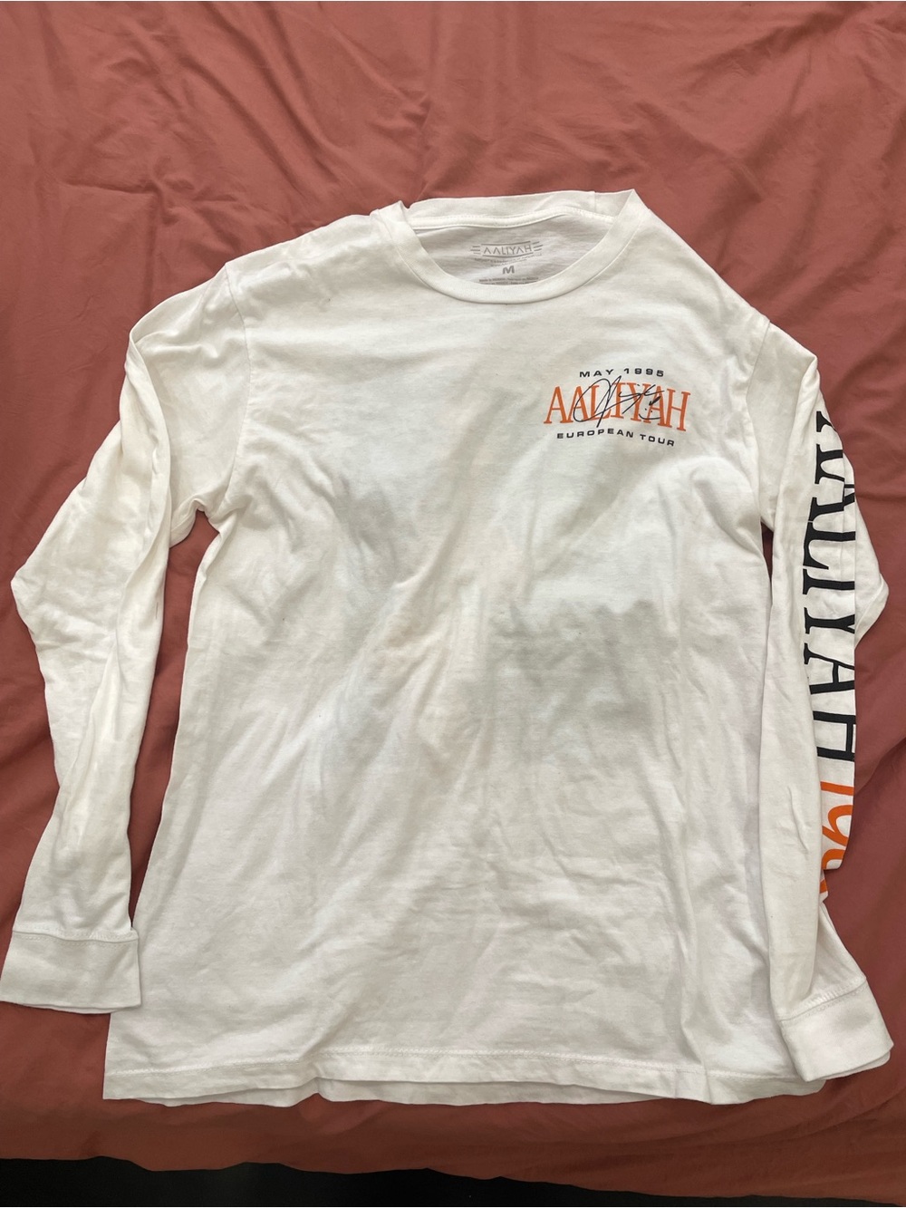 Urban Outfitters White Long Sleeve Tee with Orange and Black Print